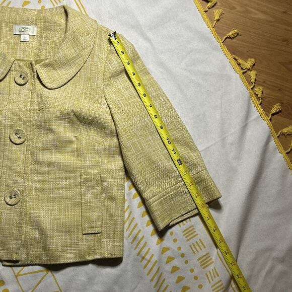 Ann Taylor Loft Tweed Blazer Jacket Yellow Size 8 3/4 Sleeves Button Front Women - Picture 13 of 13